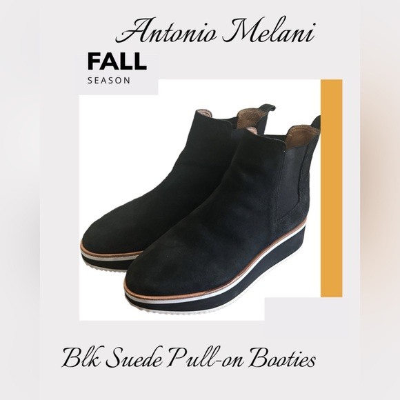 🍁ANTONIO MELANI Women’s Black Suede Pull-on Booties🍁 - Picture 1 of 15